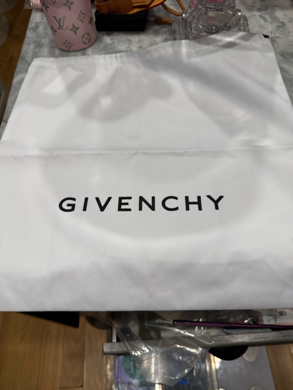 Frenchi White Dust Bag with Black Drawstring and Logo
